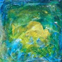 Blue, green and yellow abstract painting