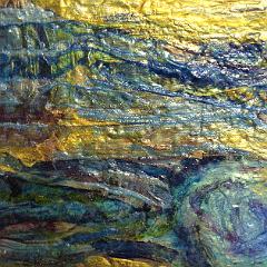 Blue green and gold abstract painting