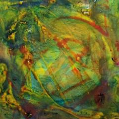 Green, yellow, and red abstract painting