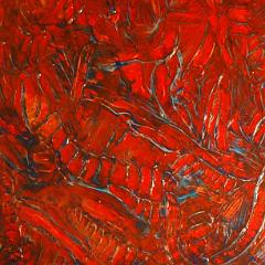 Red textured abstract painting