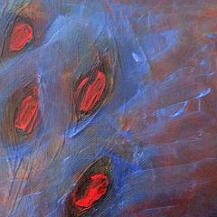 Blue and black with red dots abstract painting early draft