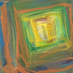 Blue with orange and yellow abstract painting early draft