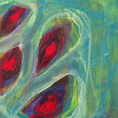 Green with red dots abstract painting early draft