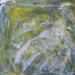 Green and white abstract painting early draft