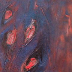 Red and blue with red dots abstract painting early draft