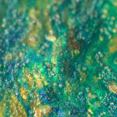 Green yellow blue extremely detailed painting close-up with lumps and bubbles