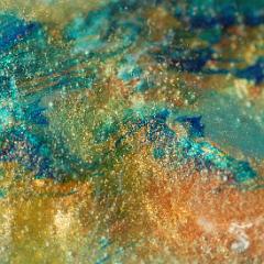 Orange green blue painting close-up with bubbles