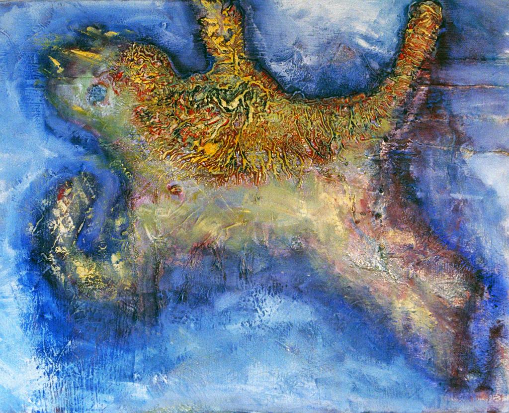 Abstract oil paintings photograph. Looks like a squirrel. Maybe 12x24 inches on stretched canvas.