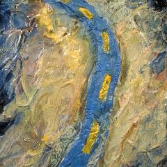 Small Road, a blue and yellow abstract oil painting