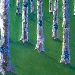 Green, white and blue oil painting