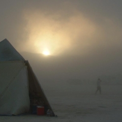 Kitchen tent in dust storm