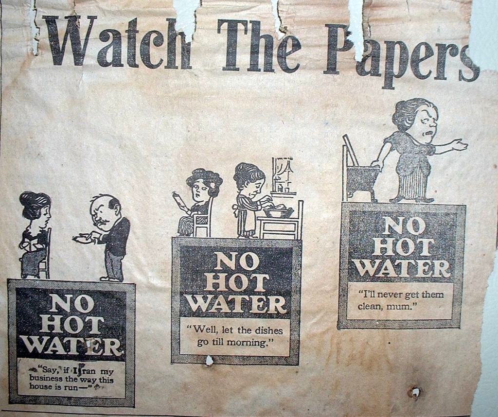 1916 Boston newspapers photograph. No hot water