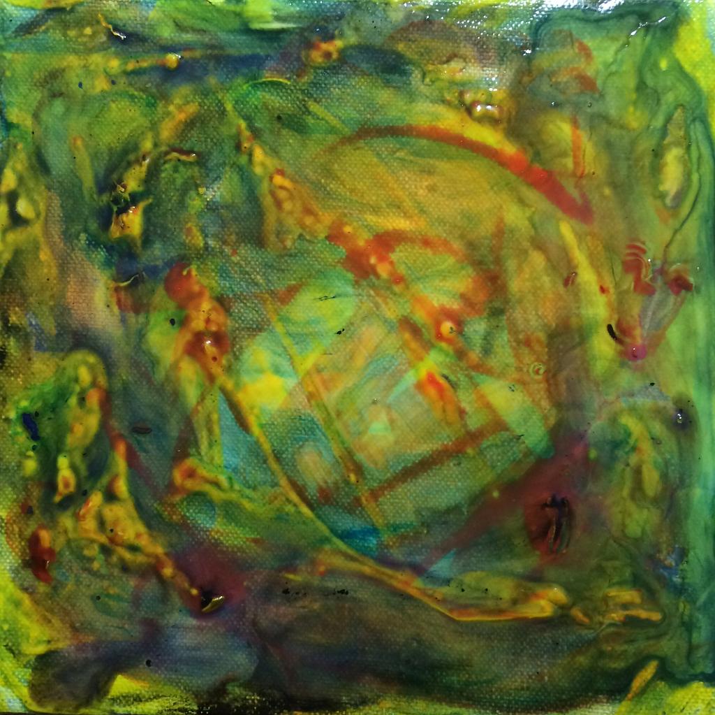 green yellow and red abstract acrylic painting