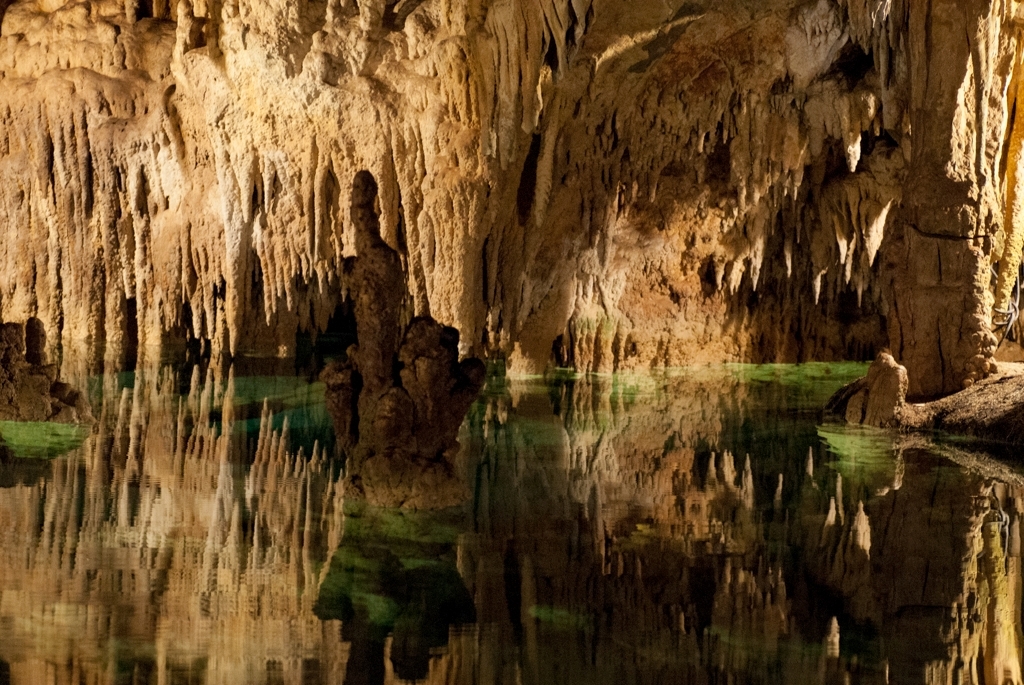 Mexico Caves & Cenotes photograph. Stalactites and lake in Cenote Aktun Chen near Akumel, Mexico on the Yucatan Peninsula.