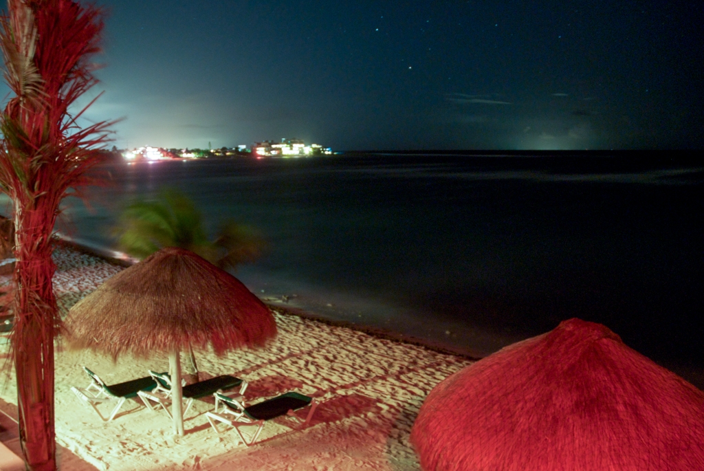 The beach at Akumel in the Yucatan peninsula, Mexico, at night